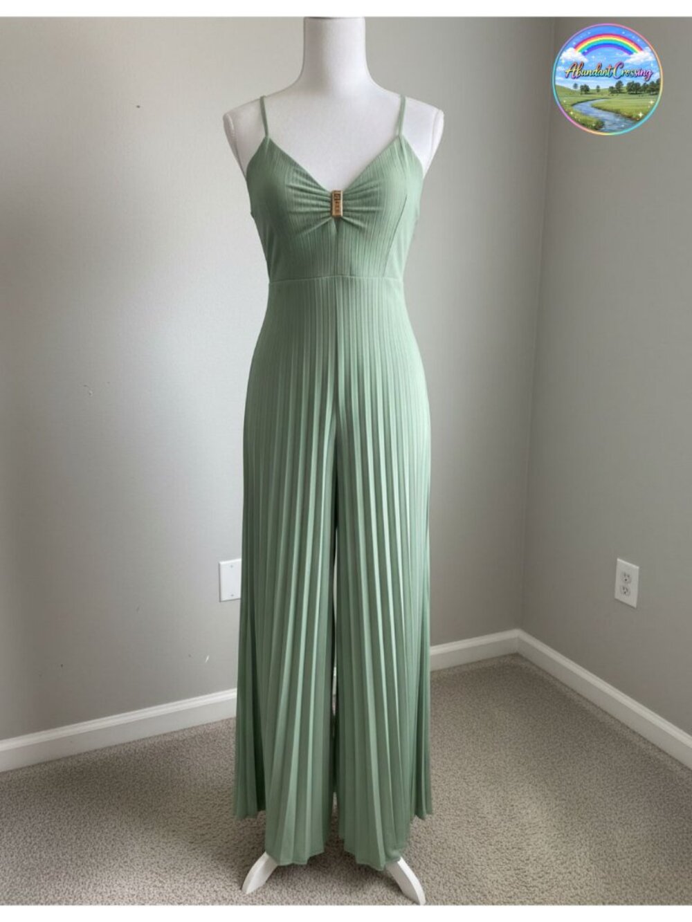 Sleeveless Deep V Sling Pleated Jumpsuit with Lining